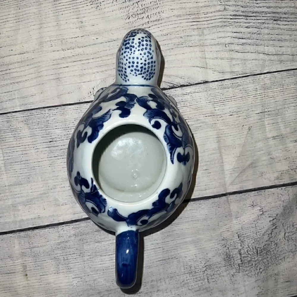 Blue & White Floral Turtle Teapot Tortoise Vintage China Unique Kitsch FLAW